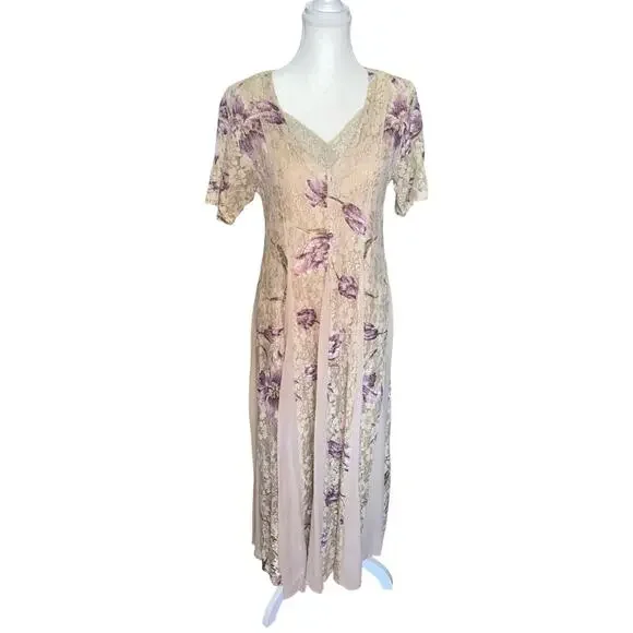 Vintage Starina Floral Lace Panel Dress Size Small - Picture 3 of 6